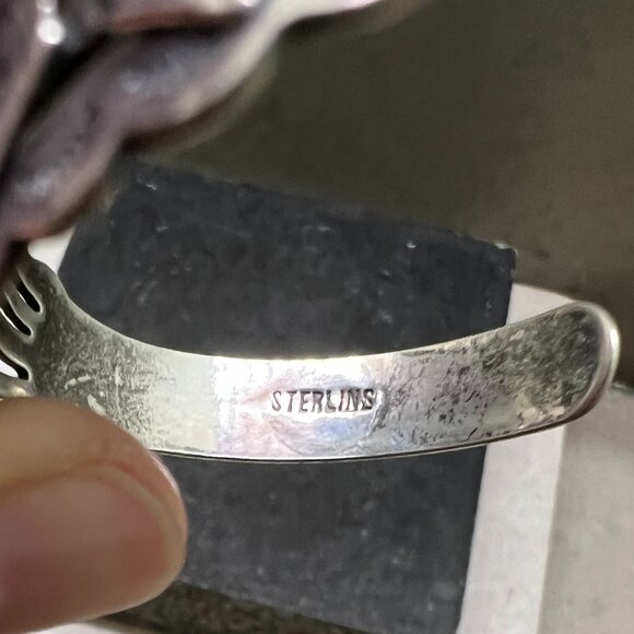 Vintage Native American Sterling Silver Turquoise Open Cuff Bracelet - Picture 4 of 9